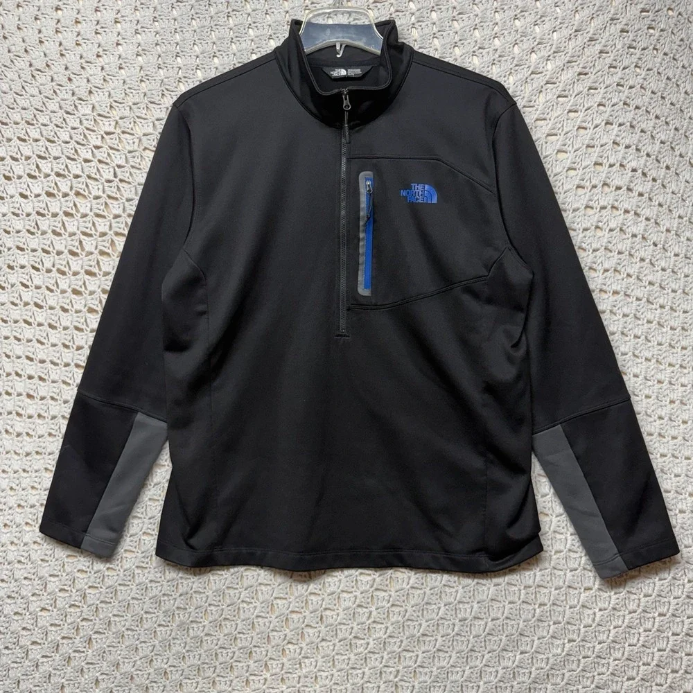 The North Face 1/4 Zip  Mens Jacket Size XL Black Blue Zipper Pullover Logo